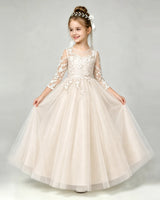 Champagne Tulle A-line First Communion Dress Front View
