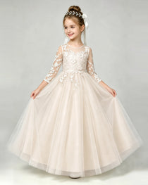Champagne Lace Flower Girl Dress