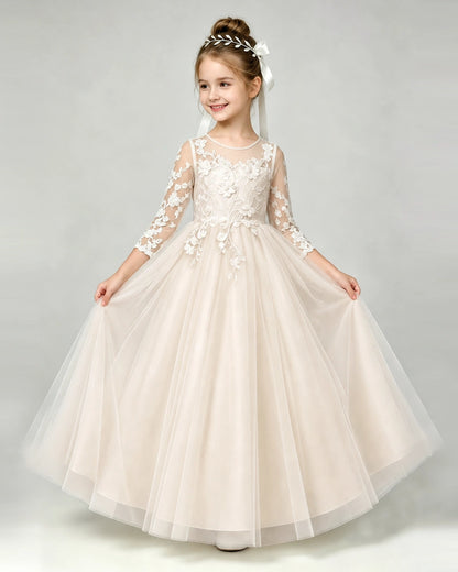 Champagne Lace Flower Girl Dress