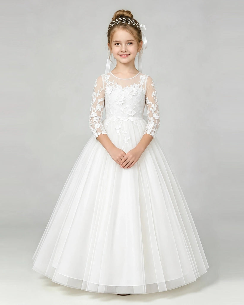 Ivory Tulle A-line First Communion Dress Front View