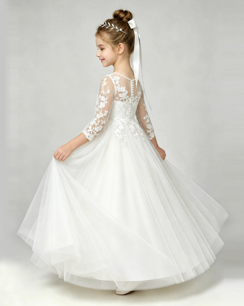 Ivory Tulle A-line First Communion Dress Side View