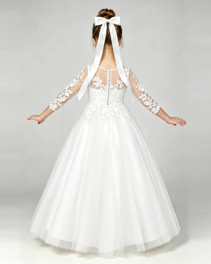 Ivory Tulle A-line First Communion Dress Back View