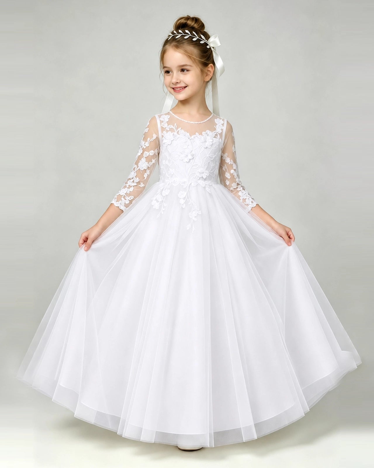 White Lace Flower Girl Dress Hauptbild