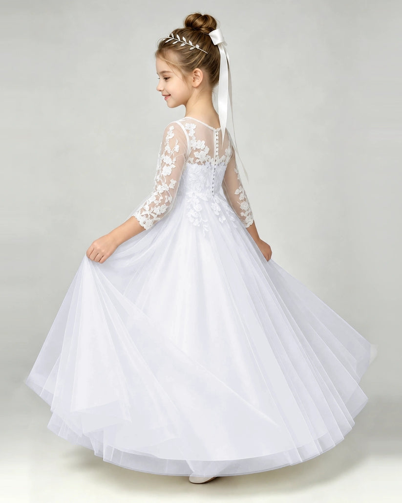 White Tulle A-line First Communion Dress Side View