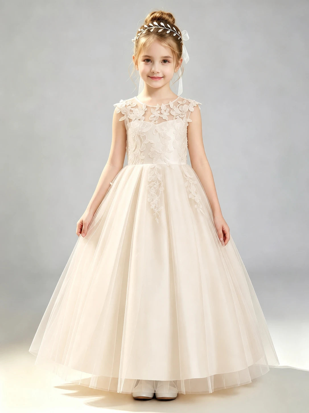 Champagne Lace Flower Girl Dress