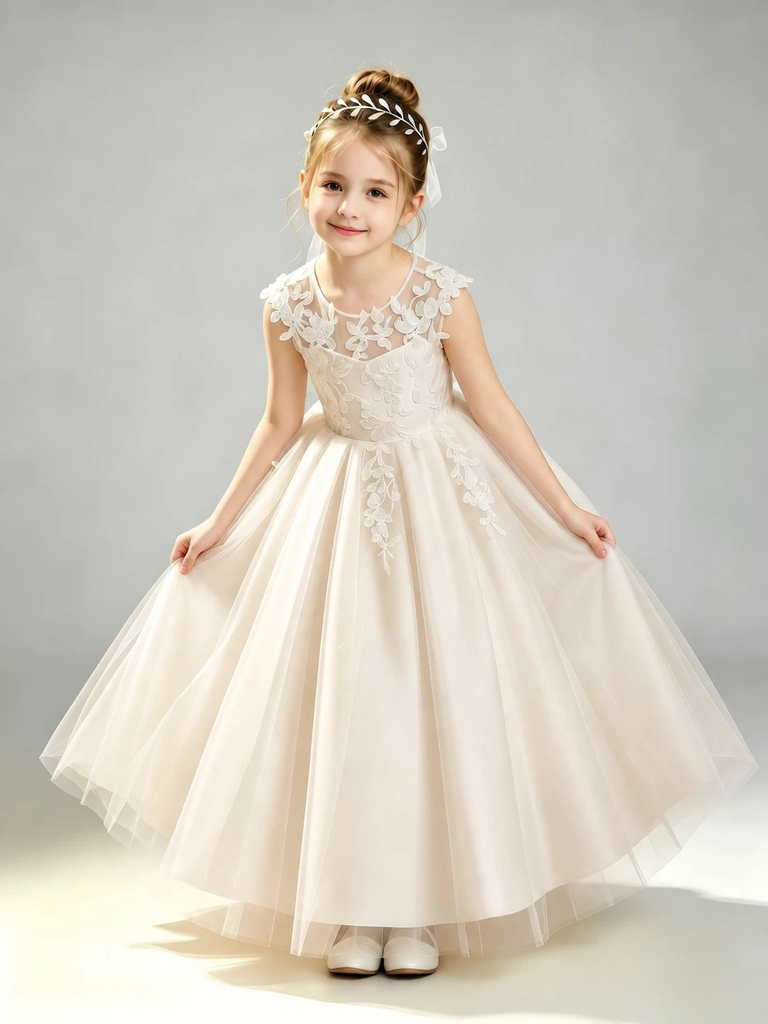 Champagne Lace Flower Girl Dress