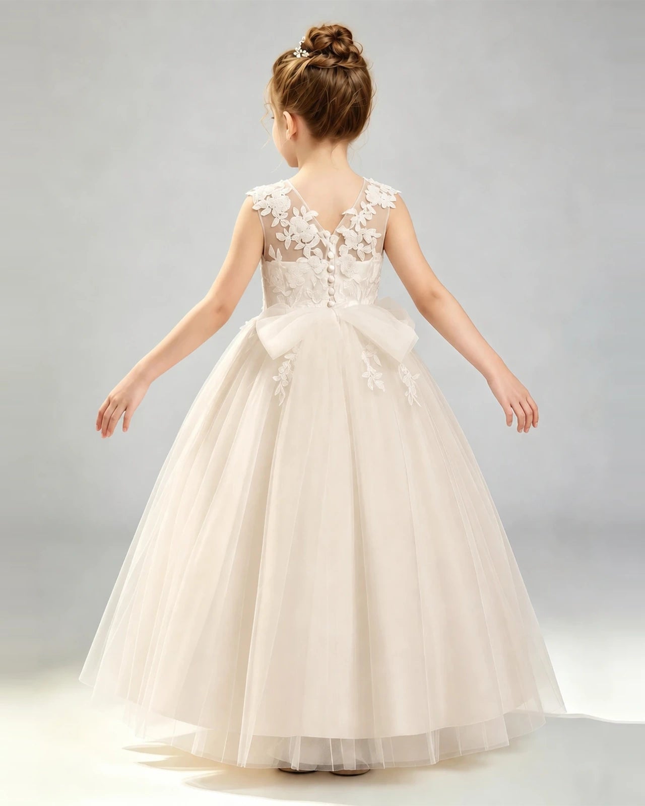 Champagne Tulle A-line First Communion Dress Back View