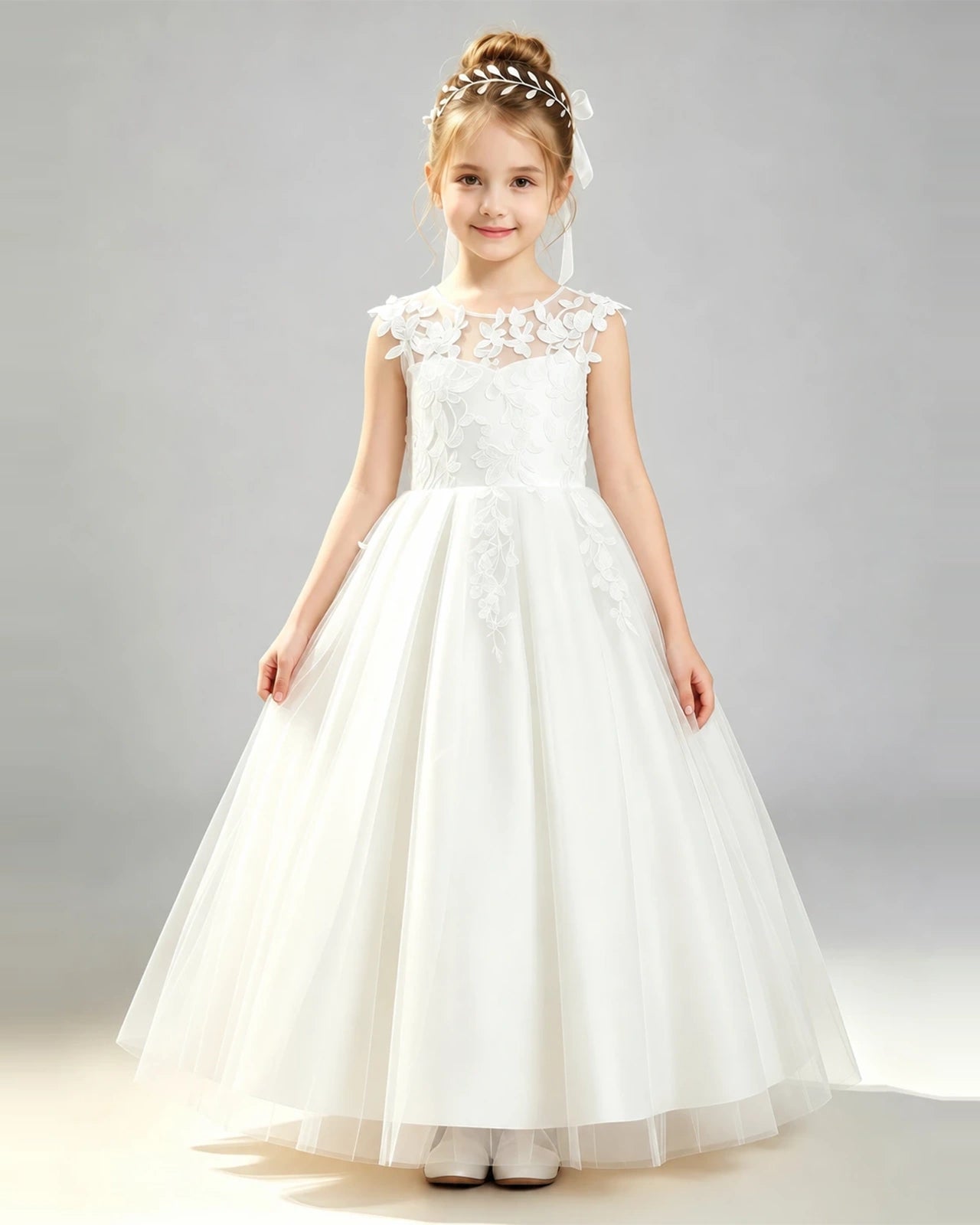 Ivory Tulle A-line First Communion Dress Front View