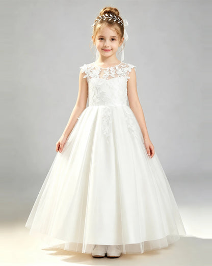 Ivory Tulle A-line First Communion Dress Front View