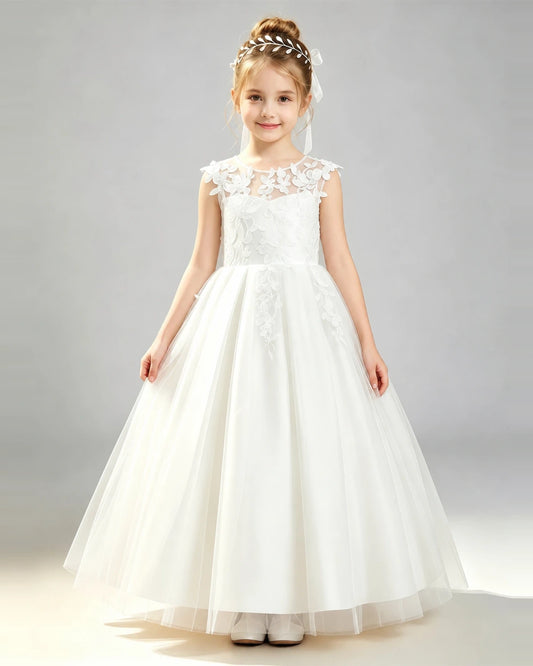Ivory Tulle A-line First Communion Dress Front View