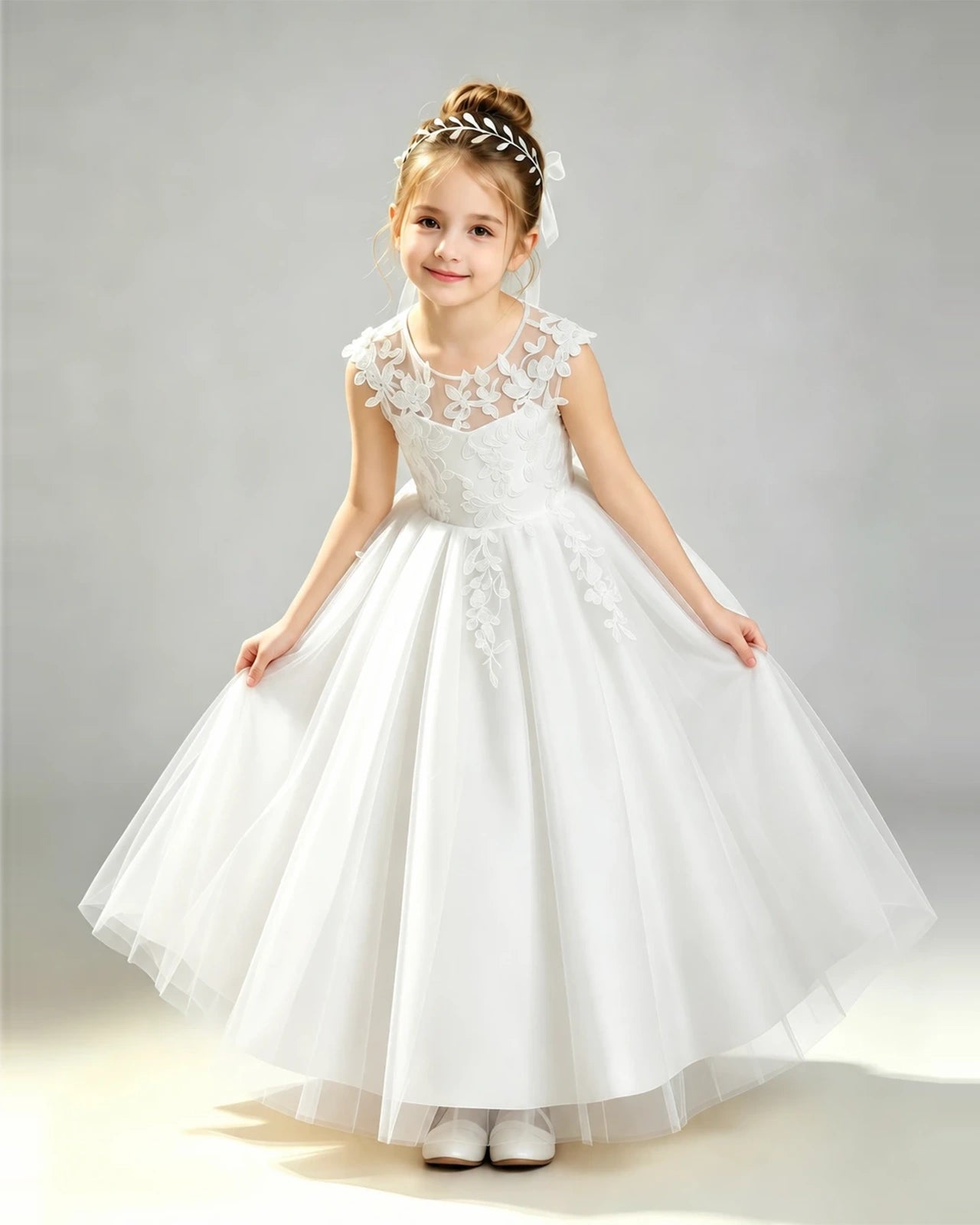 Ivory Tulle A-line First Communion Dress Front View