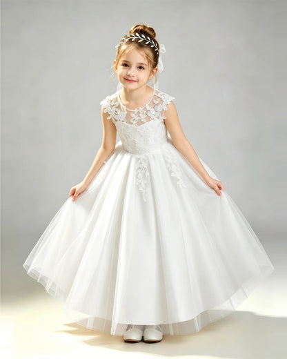 Ivory Tulle A-line First Communion Dress Front View