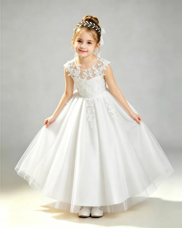 Ivory Tulle A-line First Communion Dress Front View