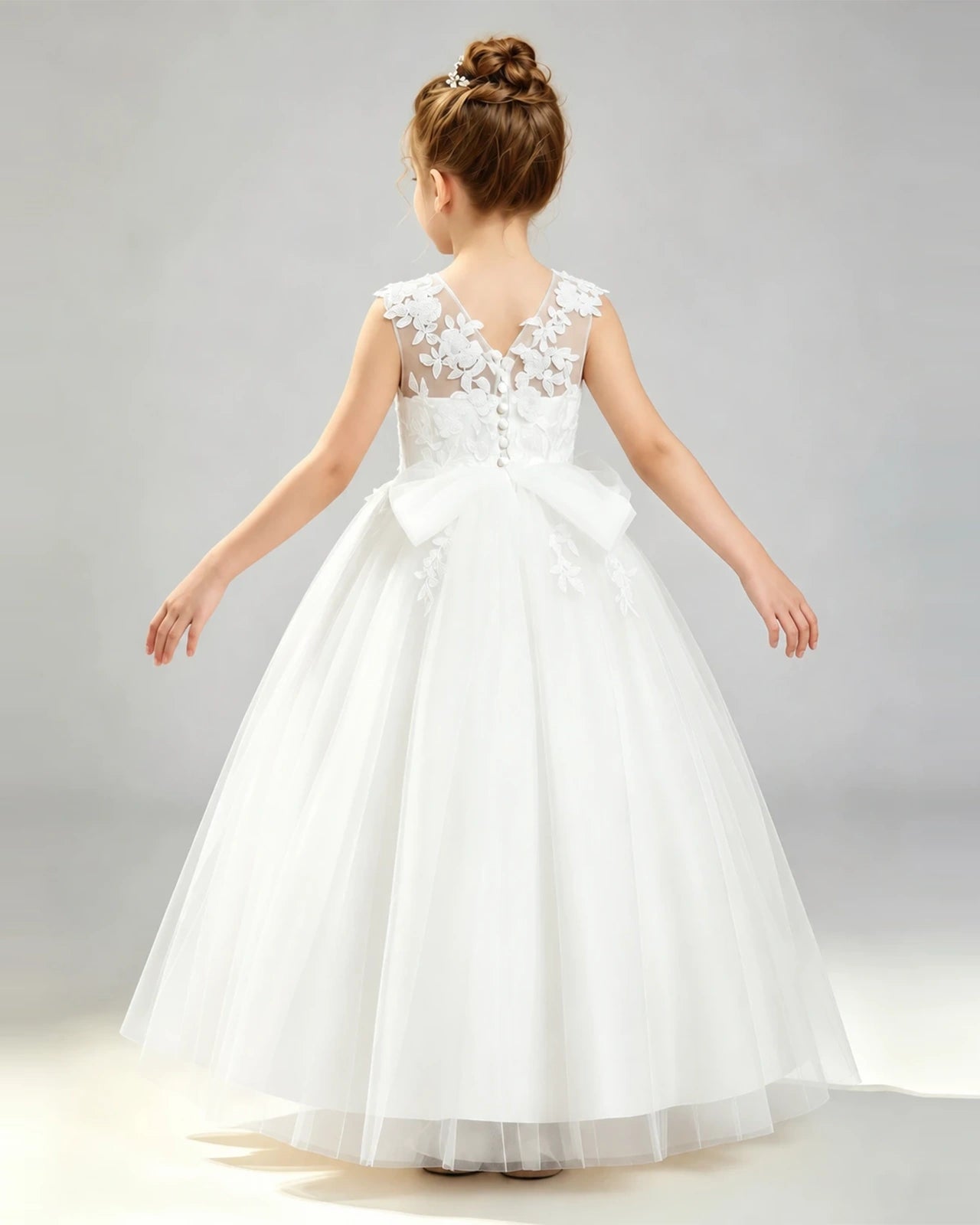 Ivory Tulle A-line First Communion Dress Back View