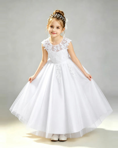 White Tulle A-line First Communion Dress Front View