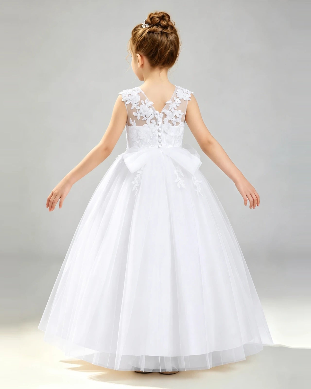 White Tulle A-line First Communion Dress Back View