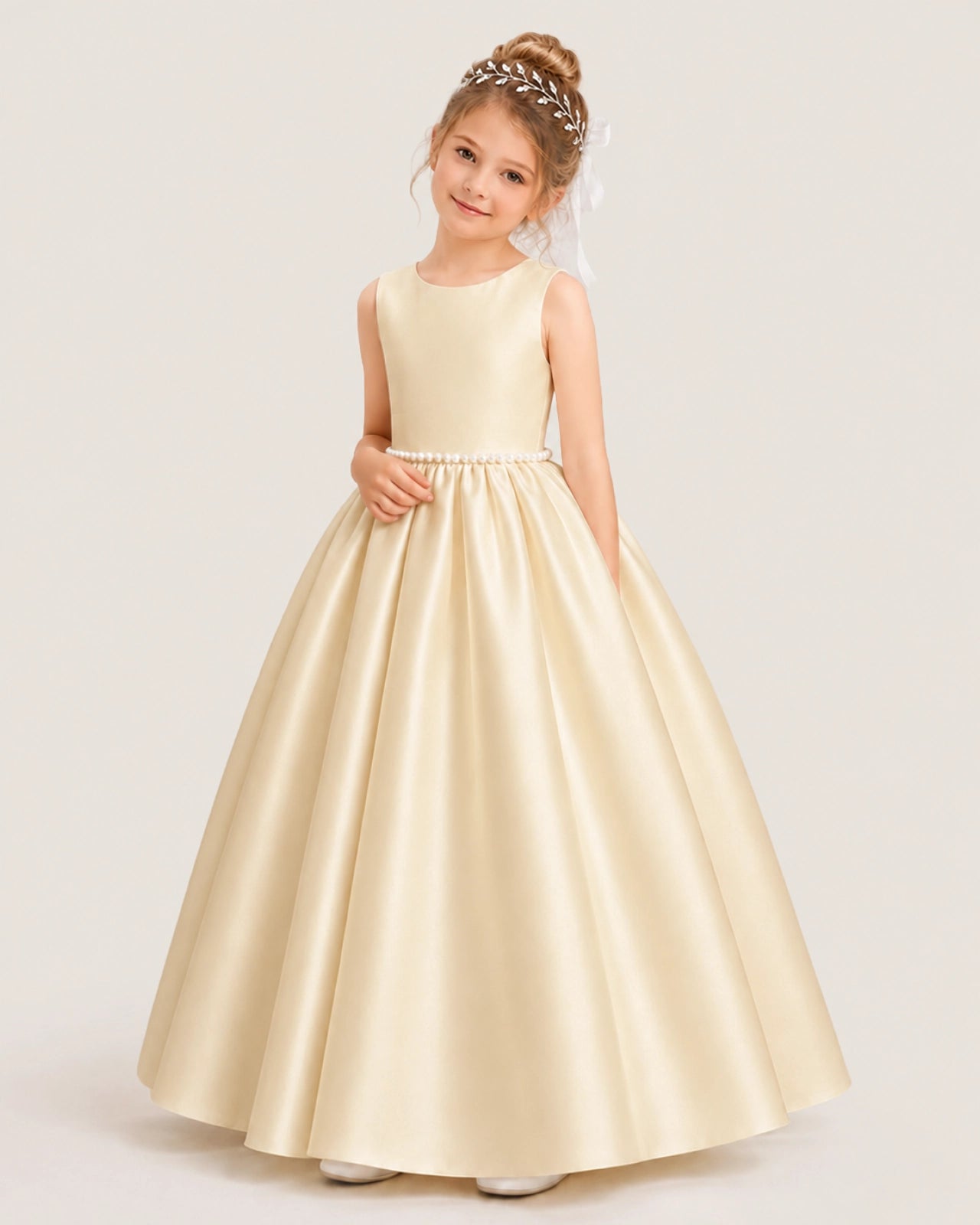 Dideyttawl Satin A-Line Flower Girls Dress Princess Ball Gown with Bow