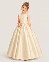 Champagne Satin A-line Flower Girl Dress Front View