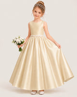 Champagne Satin A-line Flower Girl Dress Front View