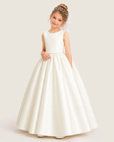 Ivory Satin A-line Flower Girl Dress Front View