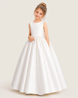 White Satin A-line Flower Girl Dress Front View