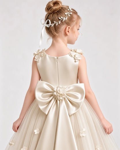 Champagne Tulle A-line Flower Girl Dress Side View