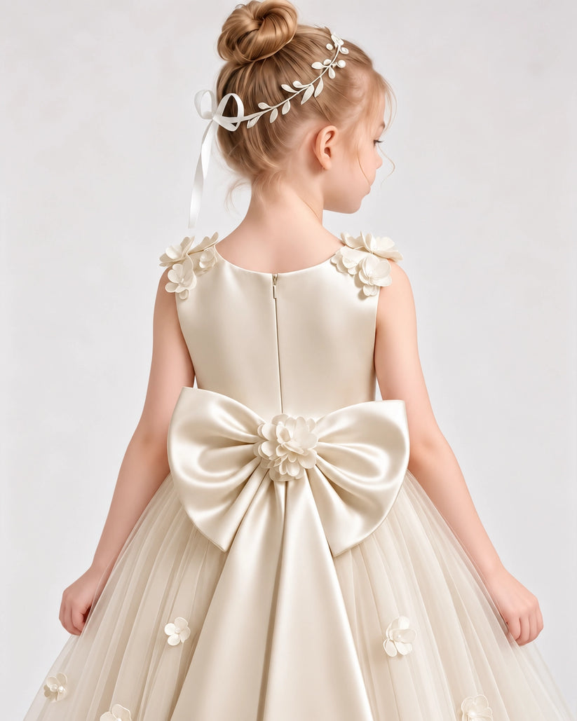 Champagne Tulle A-line Flower Girl Dress Side View