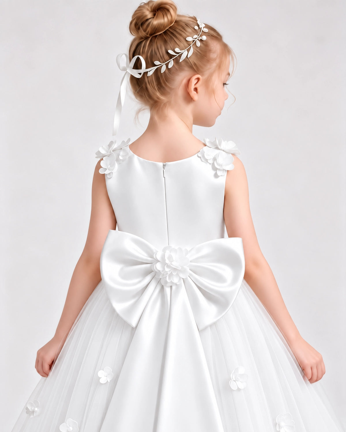 Ivory Tulle A-line Flower Girl Dress Side View