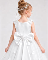 Ivory Tulle A-line Flower Girl Dress Side View