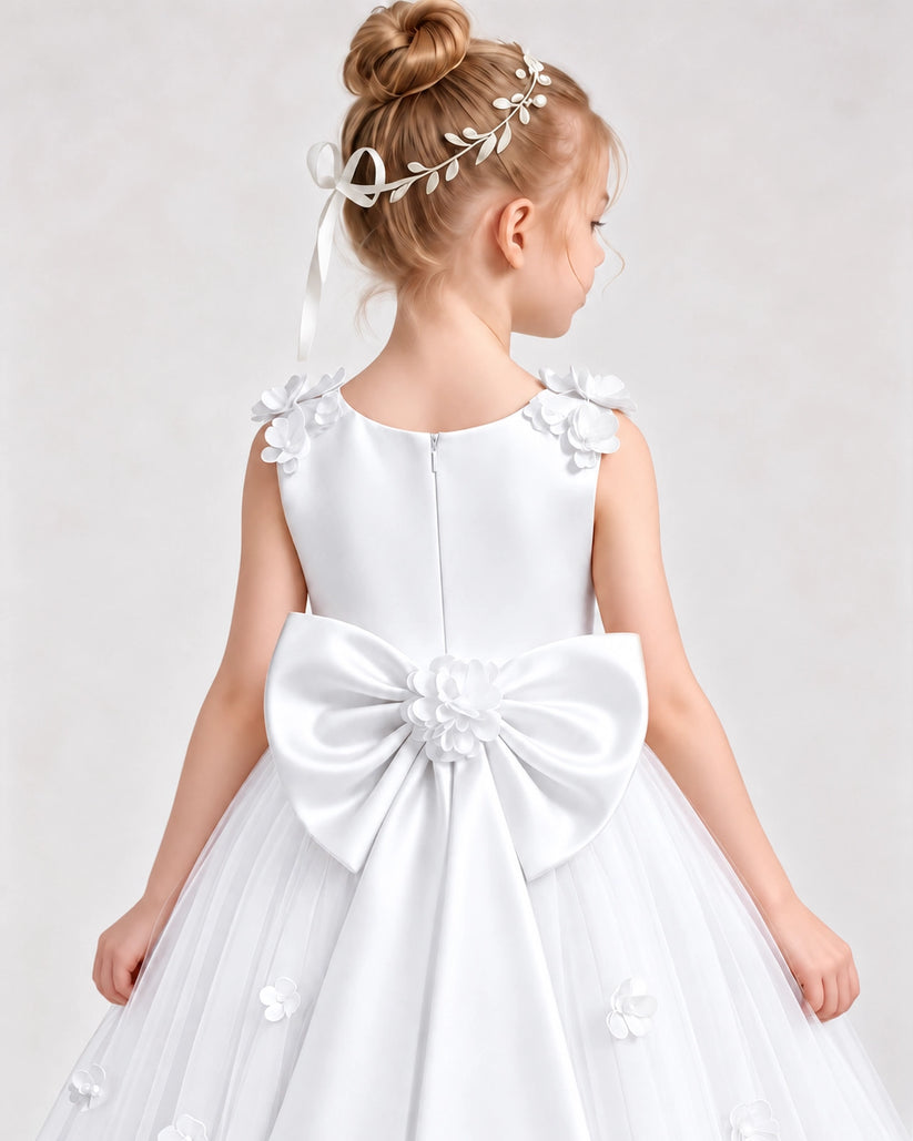White Tulle A-line Flower Girl Dress Side View