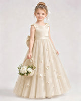 Champagne Tulle A-line Flower Girl Dress Front View