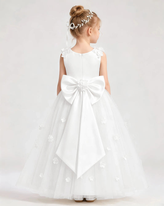Ivory Tulle A-line Flower Girl Dress Back View