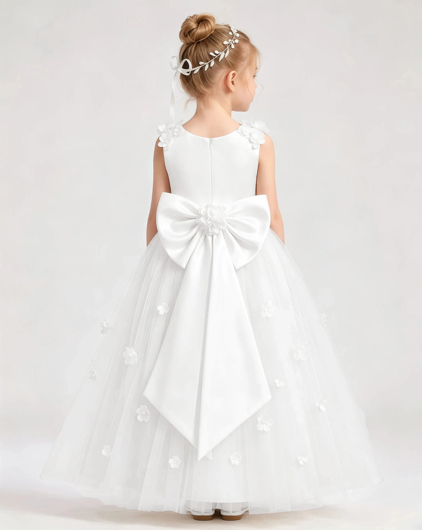 Ivory Tulle A-line Flower Girl Dress Back View