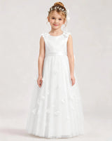 Ivory Tulle A-line Flower Girl Dress Front View