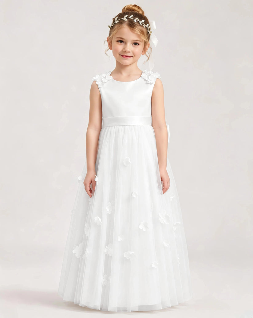 Ivory Tulle A-line Flower Girl Dress Front View