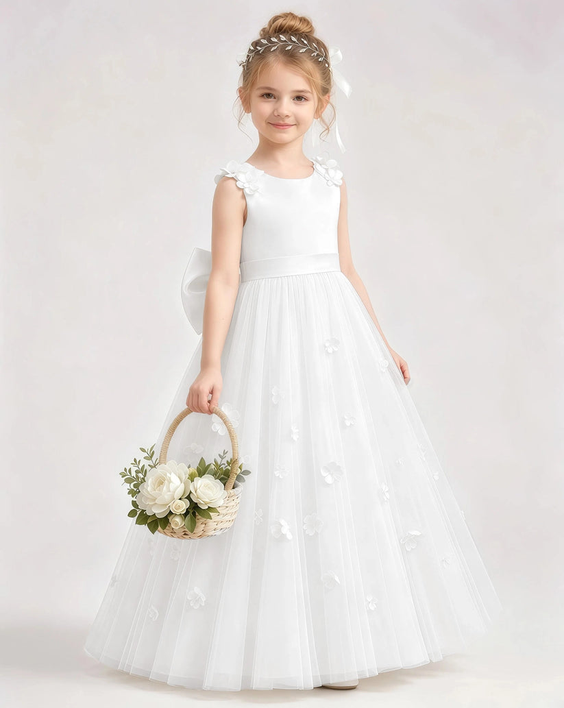 Ivory Tulle A-line Flower Girl Dress Front View