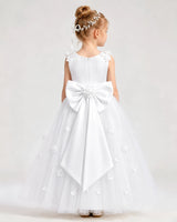 White Tulle A-line Flower Girl Dress Back View