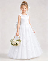White Tulle A-line Flower Girl Dress Front View