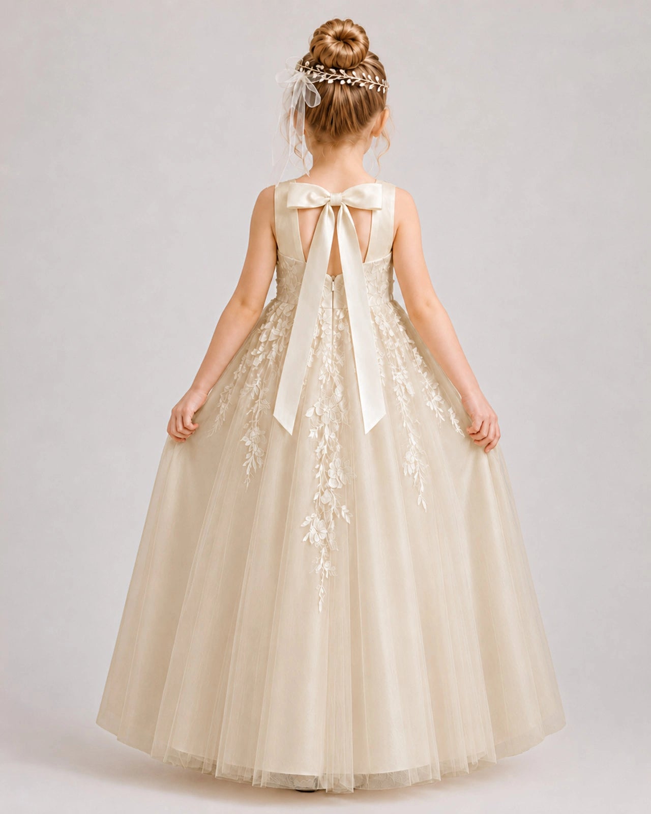 Champagne Lace Flower Girl Dress