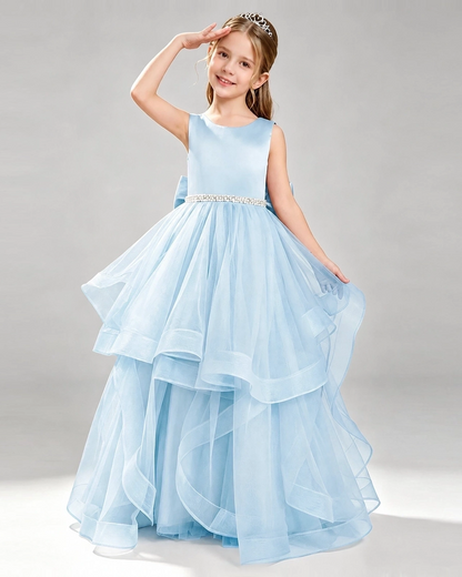 Baby Blue Tulle Ball Gown Pageant Dress Front View