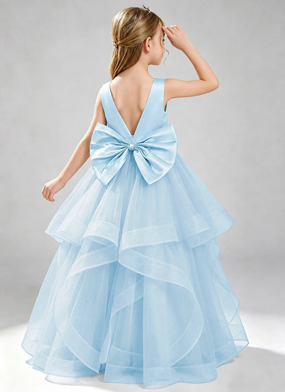 Baby Blue Flower Girl Dress Layered Tulle Princess Ball Gown Back View