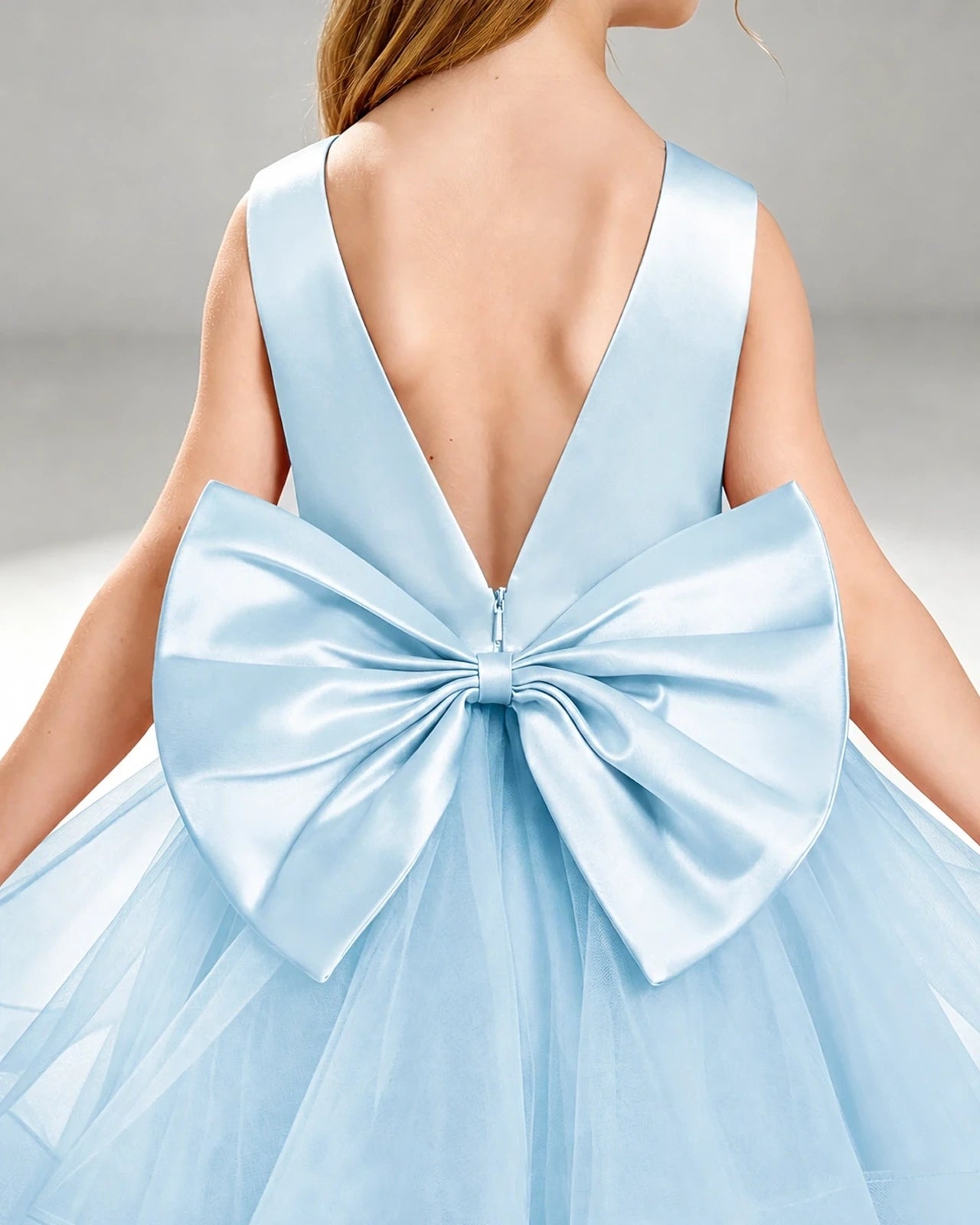 Baby Blue Satin A-line Pageant Dress Back View