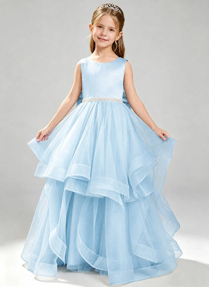 Baby Blue Flower Girl Dress Layered Tulle Princess Ball Gown Front View