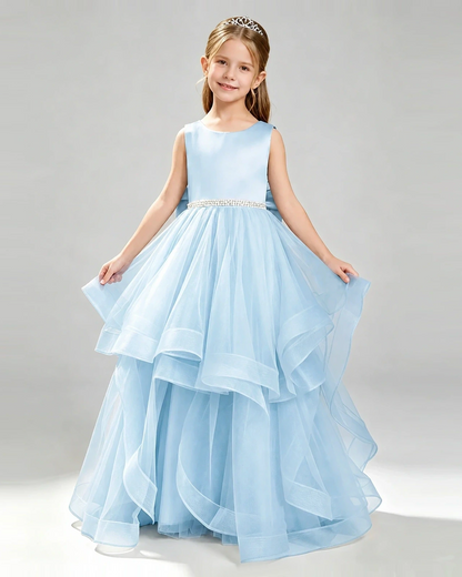Baby Blue Tulle Ball Gown Pageant Dress Front View
