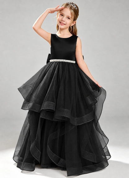 Black Flower Girl Dress Layered Tulle Princess Ball Gown Front View