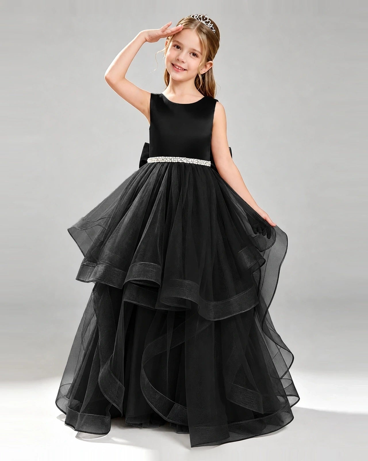 Black Tulle Ball Gown Pageant Dress Front View