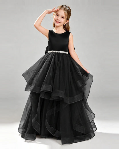 Black Tulle Ball Gown Pageant Dress Front View