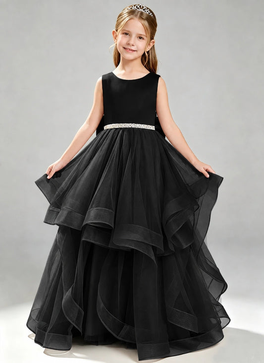 Black Flower Girl Dress Layered Tulle Princess Ball Gown Front View