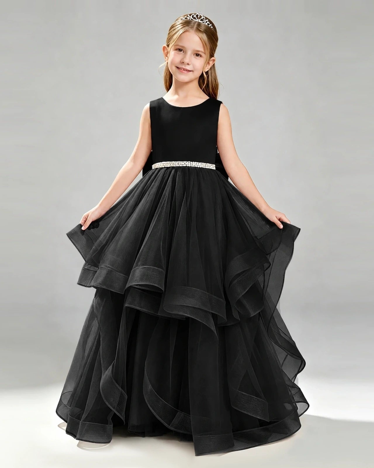 Black Tulle Ball Gown Pageant Dress Front View