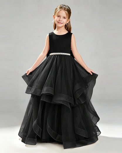 Black Tulle Ball Gown Pageant Dress Front View